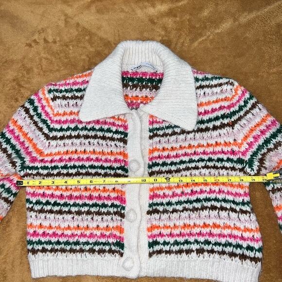 Zara Knit Bloggers Favorite Rainbow Stripe Button Up Lapel Cardigan Sweater Sz S - Picture 5 of 8